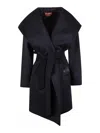 Max Mara Wool Coat With Dramatic Shawl Collar In Blue