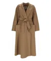 Max Mara Lace-up Cashmere Coat In Brown