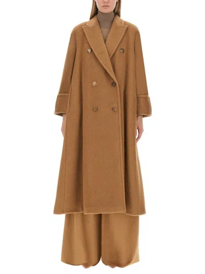 Max Mara Wool Belted Coat In Beige