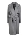 Max Mara Tailored Wool Coat With Belted Waist In Grey