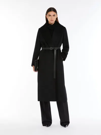 Max Mara Coat In Wool Drap In Black