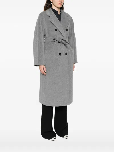 Max Mara Madame Belted Maxi Coat In Gray