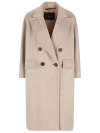 Max Mara Longline Double-breasted Coat Featuring Leather Undercollar In Neutral