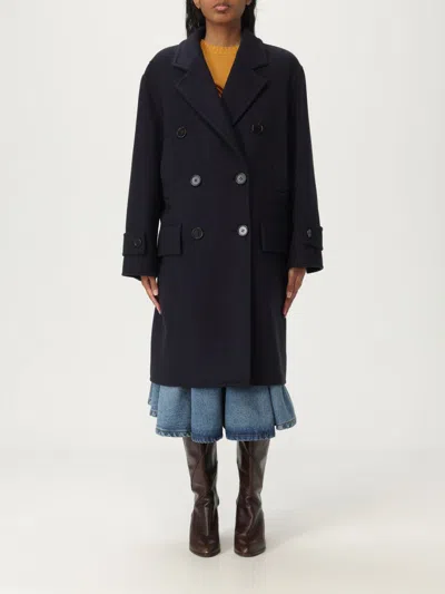 Max Mara Nogara Double Breasted Midi Coat In Navy