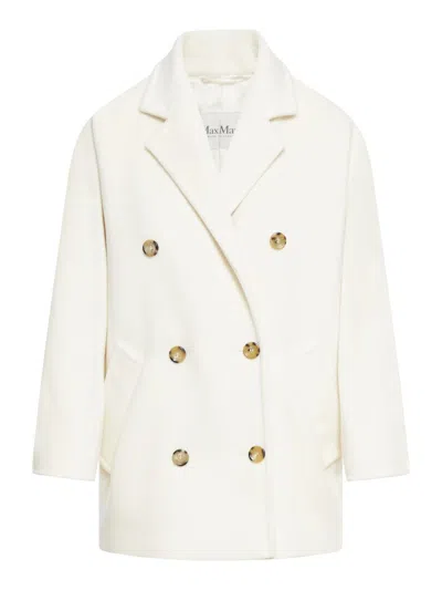 Max Mara Ivory Wool Blend Rebus Coat In White
