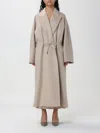 Max Mara Long-sleeved Belted Coat In Cream