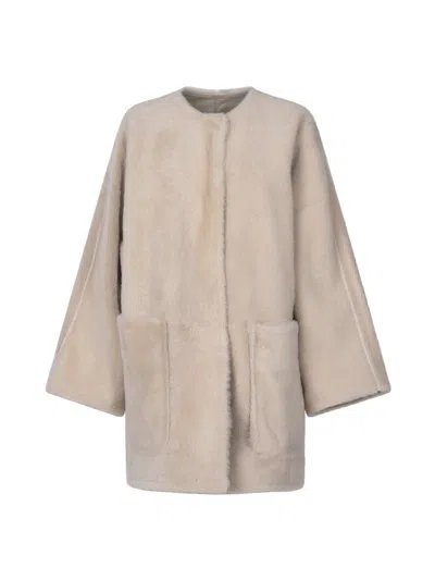 Max Mara Long-sleeved Double-sided Coat In Beige