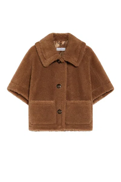 Max Mara Cape Wool Blend Front Pockets In Brown