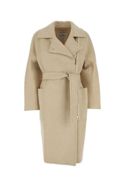 Max Mara Elegant Wool Jacket With Coordinated Belt In Beige