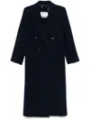 Max Mara Long Wool Cashmere Coat With Notched Lapels In Blue