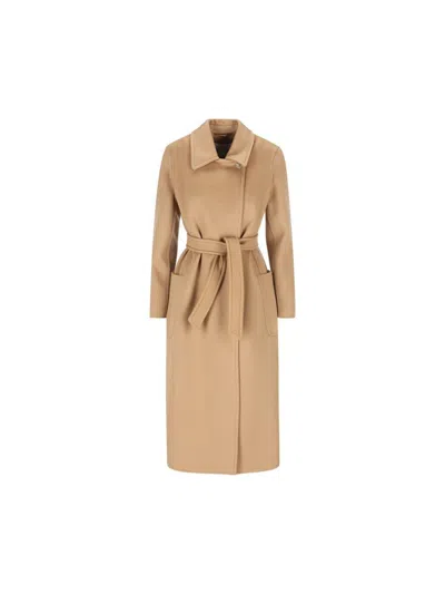 Max Mara Brown Cashmere Belted Coat In Beige