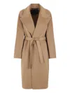 Max Mara Belted Waist Hooded Jacket Pockets In Brown