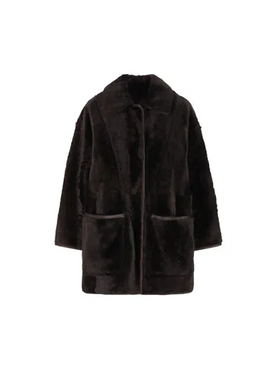 Max Mara Reversible Leather Coat In Brown