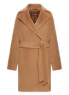 Max Mara Studio Long-sleeved Belted Coat In Brown