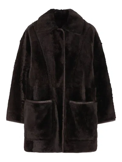 Max Mara Pirenei Reversible Sheepskin Coat In Brown