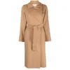 Max Mara Studio Belted Long-sleeved Coat In Brown