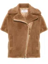 Max Mara Teddy Fabric Biker Jacket Cape In Brown