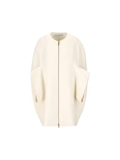 Max Mara Cashmere Coat With Long Sleeves And Structured Silhouette In White