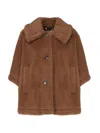 Max Mara Wool Buttoned Cape With Faux Fur Texture In Brown