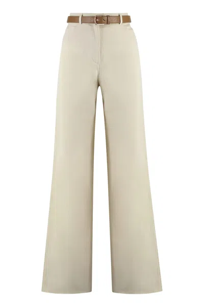 Max Mara Cobalto Cotton Drill Trousers In Ecru