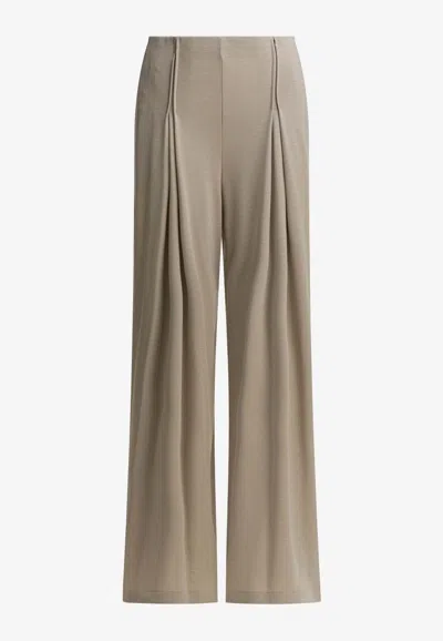 Max Mara Cocco Wool Pleated Palazzo Pants In Neutral