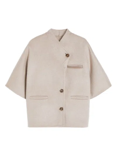 Max Mara Cocoon Cut Jacket With Side Slits And Elbow-length Sleeves - S/m In Neutral