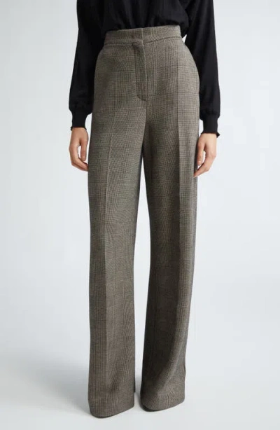 Max Mara Cognac Check Wide Leg Wool Blend Jersey Pants In Grey/black
