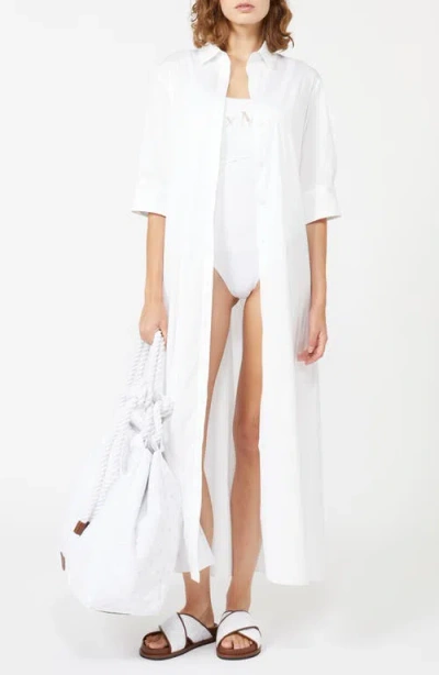 Max Mara Cognac Stretch Cotton Blend Cover-up Dress In White