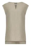 Max Mara Beige Flaxlinen Dress With V-neckline In Beige