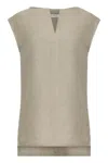 Max Mara Beige Flaxlinen Dress With V-neckline In Beige