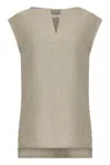 Max Mara Beige Flaxlinen Dress With V-neckline In Beige