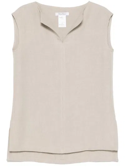 Max Mara Lightweight V-neck Sleeveless Top With Relaxed Fit In Beige