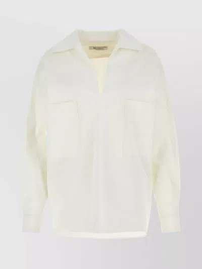 Max Mara Collar Detail Stretch Cotton Blouse In Neutral