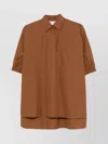 Max Mara Collared Asymmetrical Top Elbow-length Sleeves In Brown