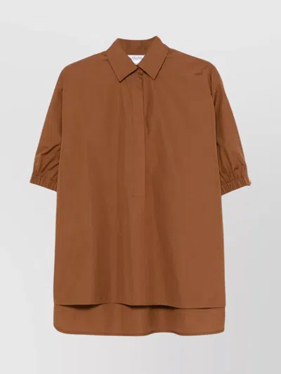 Max Mara Collared Asymmetrical Top Elbow-length Sleeves In Brown