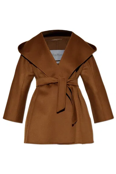 Max Mara Lilia Belted Long-sleeved Coat In Brown
