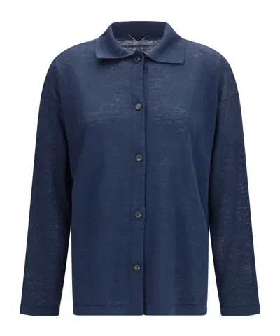Max Mara Collared Buttoned Cardigan In Blue