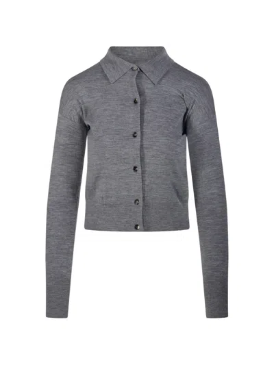Max Mara Collared Buttoned Cardigan In Gray