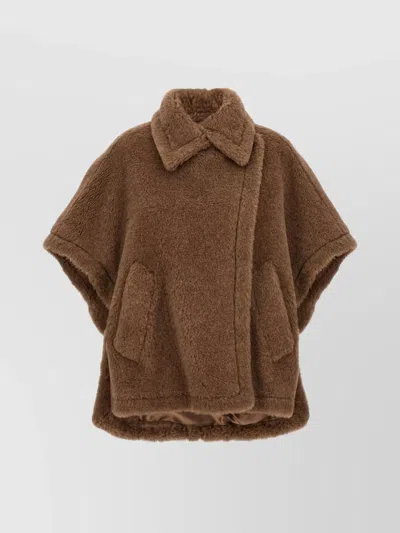 MAX MARA COLLARED CAPE WITH FRONT POCKETS AND SHORT SLEEVES