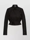 Max Mara Collared Cropped Top With Elasticated Hem And Long Sleeves In Brown