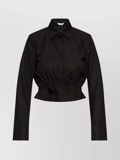 Max Mara Collared Cropped Top With Elasticated Hem And Long Sleeves In Brown