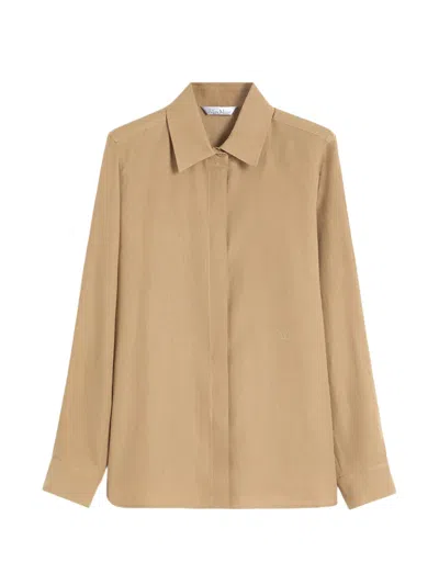 Max Mara Collared Linen Shirt In Neutral