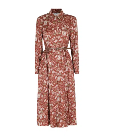 Max Mara Collared Long-sleeved Dress In Brown