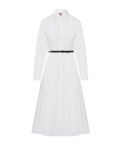 Max Mara Collared Long-sleeved Dress In White