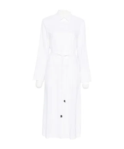 Max Mara Collared Long-sleeved Dress In White