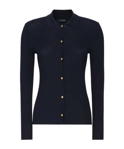 Max Mara Collared Long-sleeved Knit Sweater In Blue