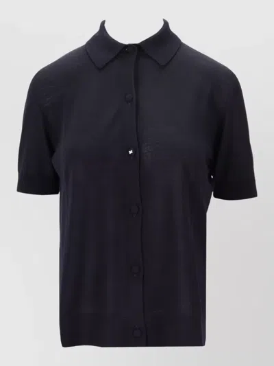Max Mara Collared Short Sleeve Knit Cardigan Sweater In Blue