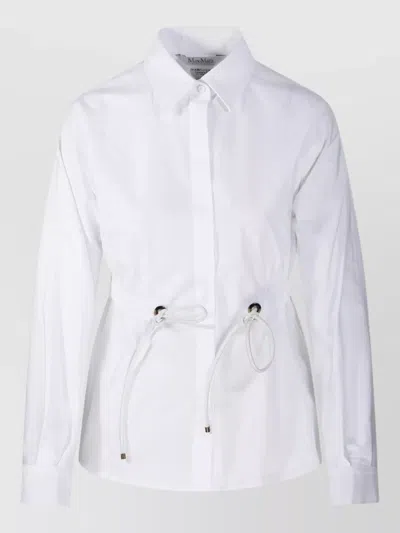 Max Mara Collared Top Long Sleeves Drawstring Waist Cuffs In White