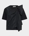 Max Mara Colle Draped Bow Short-sleeve T-shirt In Black