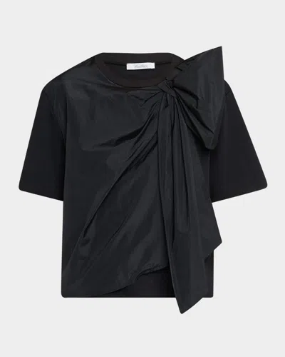 Max Mara Colle Draped Bow Short-sleeve T-shirt In Black